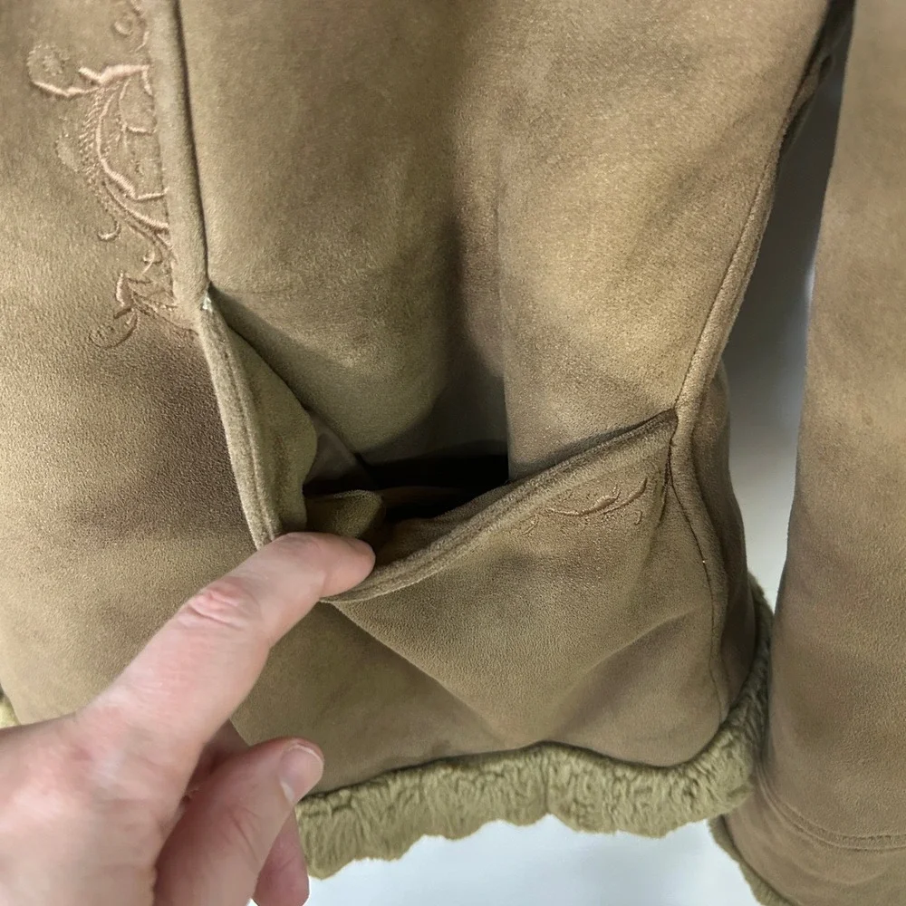 Vintage Y2K Penny Lane Coat Large‎ Bratz Style Faux Suede Shearling Zip Coat